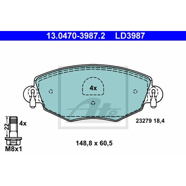 Слика на плочки ATE Ceramic 13.0470-3987.2 за Jaguar X-Type Saloon (CF1) 2.0 V6 - 156 коњи бензин