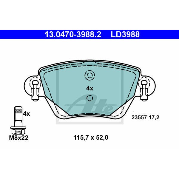 Слика на плочки ATE Ceramic 13.0470-3988.2 за Ford Mondeo 3 (B5Y) ST220 - 226 коњи бензин