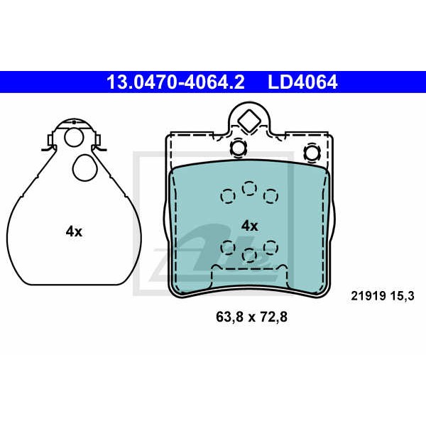 Слика на плочки ATE Ceramic 13.0470-4064.2 за Mercedes C-class Saloon (w202) C 200 Kompressor (202.025) - 192 коњи бензин