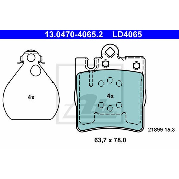 Слика на плочки ATE Ceramic 13.0470-4065.2 за Mercedes CLK (c209) 200 Kompressor (209.342) - 163 коњи бензин