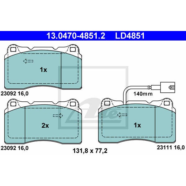 Слика на плочки ATE Ceramic 13.0470-4851.2 за Alfa Romeo 159 Sedan 2.4 JTDM Q4 - 210 коњи дизел