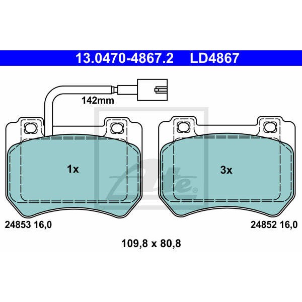 Слика на плочки ATE Ceramic 13.0470-4867.2 за Alfa Romeo 159 Sedan 2.0 JTDM - 136 коњи дизел