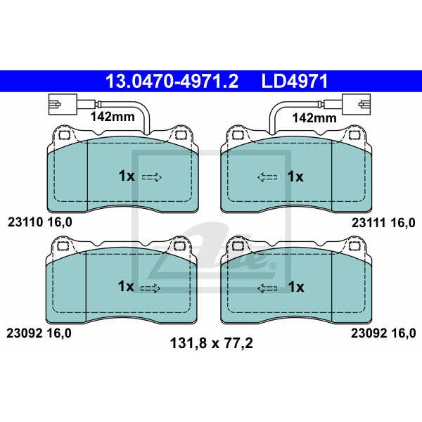 Слика на плочки ATE Ceramic 13.0470-4971.2 за Alfa Romeo 159 Sedan 3.2 JTS Q4 - 260 коњи бензин