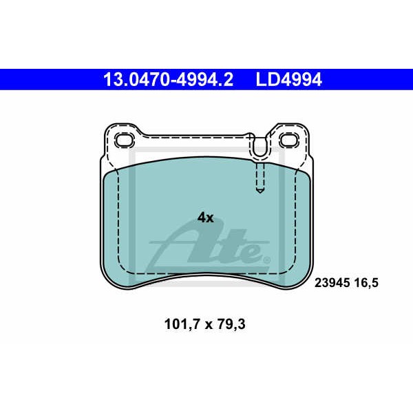 Слика на плочки ATE Ceramic 13.0470-4994.2 за Mercedes C-class Estate (s203) C 200 CGI Kompressor (203.243) - 170 коњи бензин