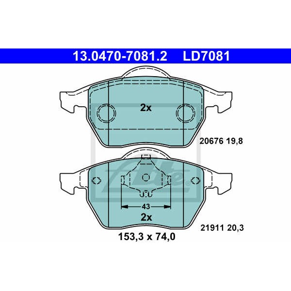 Слика на плочки ATE Ceramic 13.0470-7081.2 за Seat Toledo 2 Saloon (1M2) 1.8 20VT - 180 коњи бензин