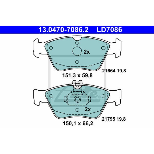 Слика на плочки ATE Ceramic 13.0470-7086.2 за Mercedes C-class Saloon (w202) C 200 Kompressor (202.025) - 192 коњи бензин