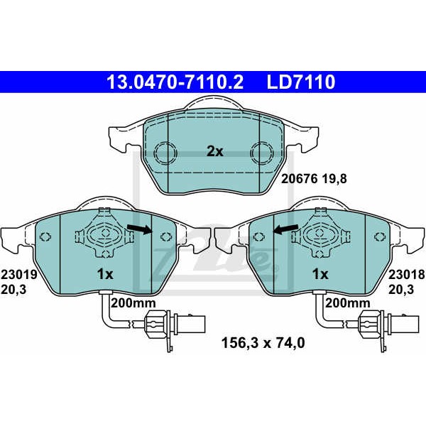 Слика на плочки ATE Ceramic 13.0470-7110.2 за Audi A4 Sedan (8D2, B5) 1.8 - 115 коњи бензин