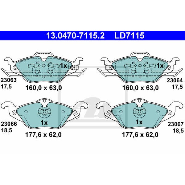 Слика на плочки ATE Ceramic 13.0470-7115.2 за Opel Astra G Saloon 1.7 DTI 16V - 75 коњи дизел