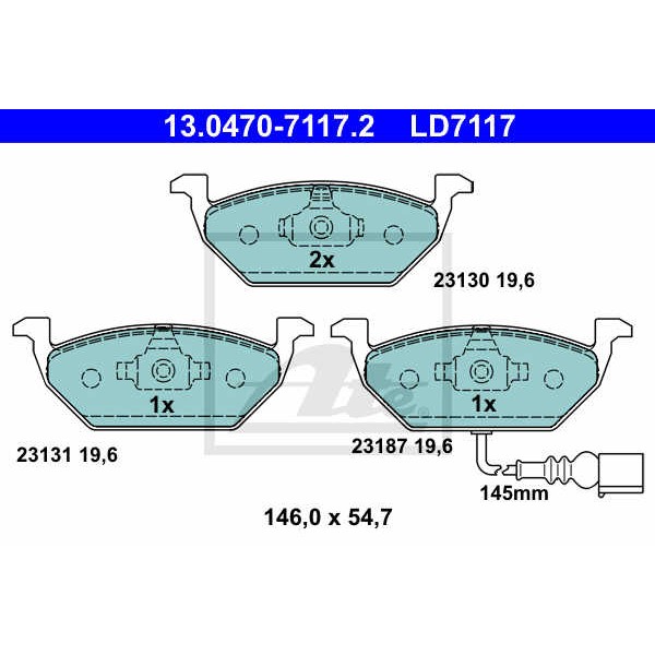 Слика на плочки ATE Ceramic 13.0470-7117.2 за Audi A3 (8P1) 1.8 TFSI - 160 коњи бензин