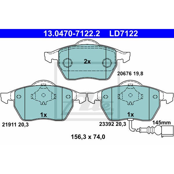 Слика на плочки ATE Ceramic 13.0470-7122.2 за Audi TT Roadster (8N9) 1.8 T quattro - 180 коњи бензин