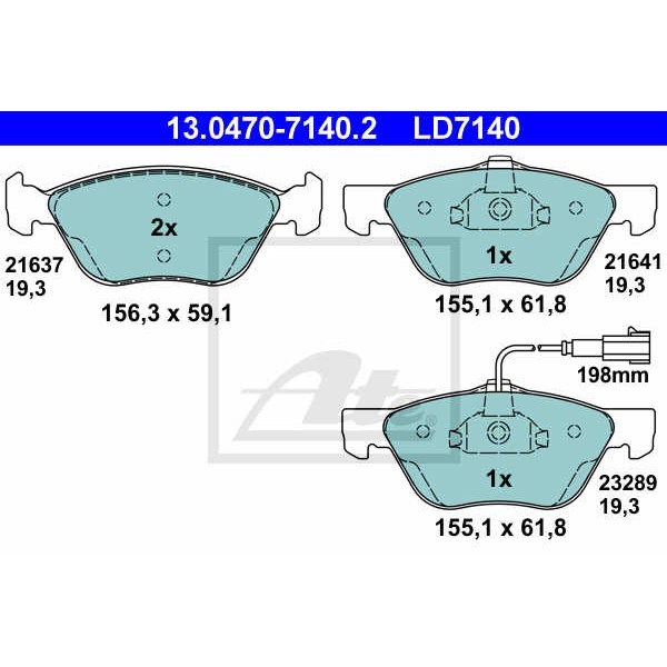 Слика на плочки ATE Ceramic 13.0470-7140.2 за Alfa Romeo 147 (937) Hatchback 1.9 JTDM 16V - 170 коњи дизел