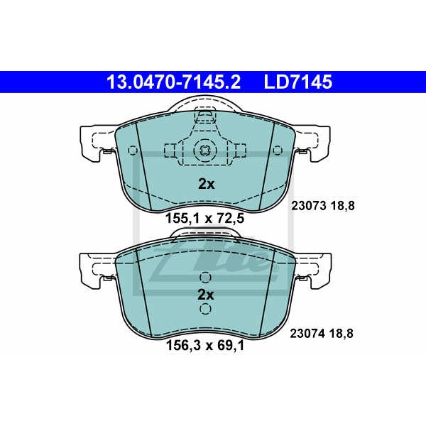 Слика на плочки ATE Ceramic 13.0470-7145.2 за Volvo V70 XC 2.4 T XC AWD - 193 коњи бензин