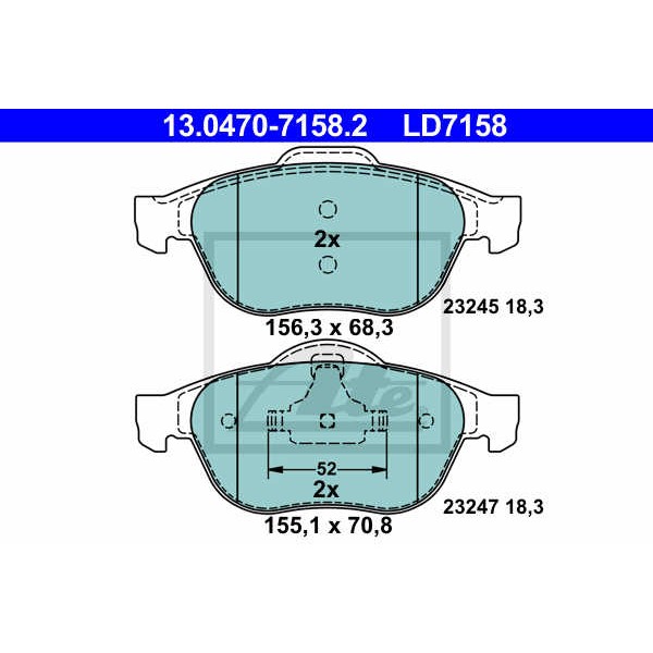 Слика на плочки ATE Ceramic 13.0470-7158.2 за Renault Laguna 2 Sport Tourer (KG0-1) 1.6 16V - 112 коњи бензин