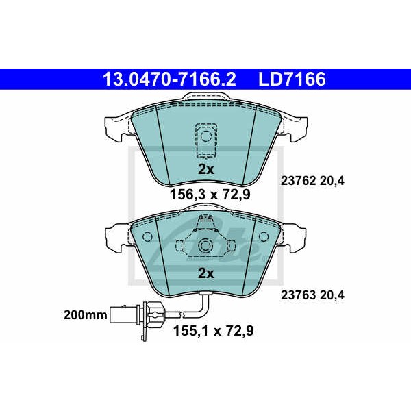 Слика на плочки ATE Ceramic 13.0470-7166.2 за Audi A6 Sedan (4B, C5) 1.8 T quattro - 180 коњи бензин