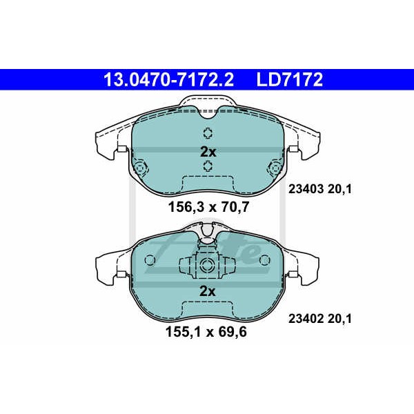 Слика на плочки ATE Ceramic 13.0470-7172.2 за Saab 9-3x Estate 2.0 t XWD - 209 коњи бензин