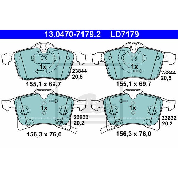 Слика на плочки ATE Ceramic 13.0470-7179.2 за Opel Adam 1.4 LPG - 87 коњи Бензин/Автогаз (LPG)