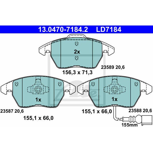 Слика на плочки ATE Ceramic 13.0470-7184.2 за Audi A1 Sportback (8XA) 1.6 TDI - 105 коњи дизел