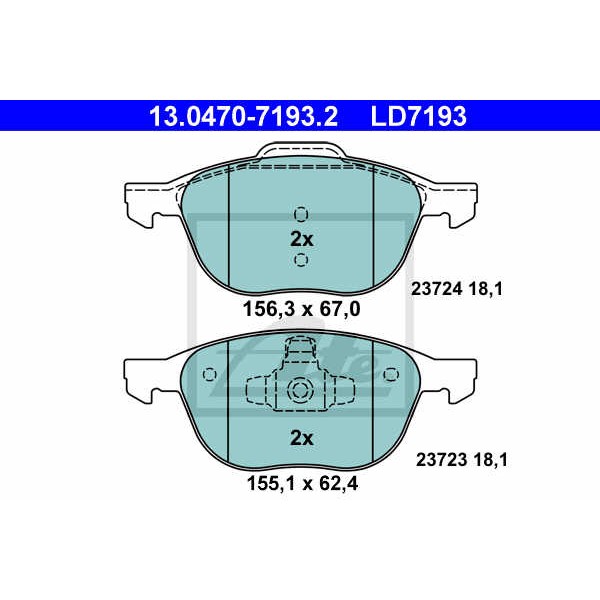 Слика на Плочки ATE Ceramic 13.0470-7193.2 за Volvo C30 T5 - 220 коњи бензин