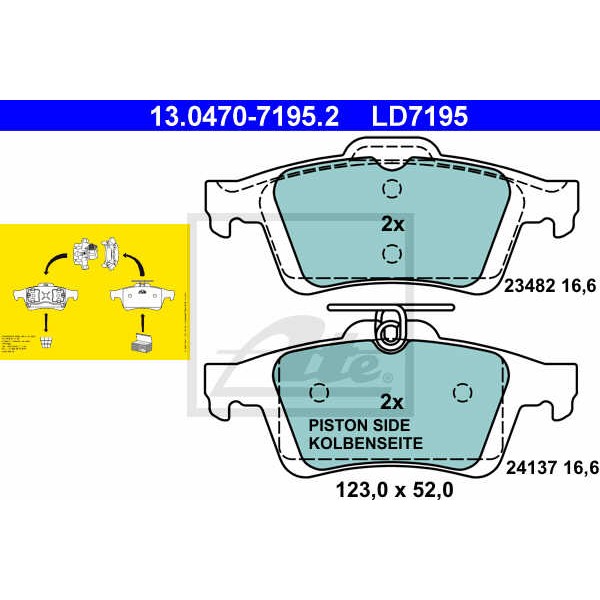 Слика на плочки ATE Ceramic 13.0470-7195.2 за Ford Focus 2 Saloon (da) 1.8 TDCi - 115 коњи дизел