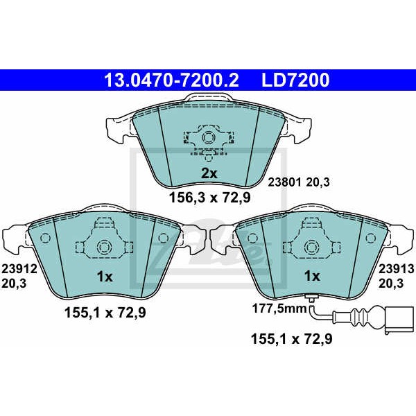 Слика на плочки ATE Ceramic 13.0470-7200.2 за Skoda Superb (3T4) 1.8 TSI 4x4 - 160 коњи бензин