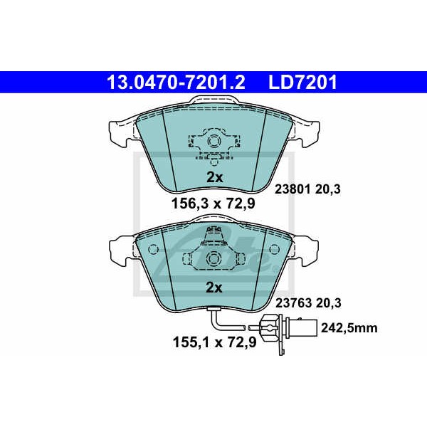 Слика на плочки ATE Ceramic 13.0470-7201.2 за Audi A4 Sedan (8EC, B7) 3.0 TDI quattro - 204 коњи дизел