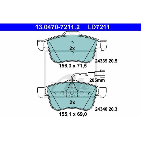 Слика на плочки ATE Ceramic 13.0470-7211.2 за Alfa Romeo 159 Sedan 1.8 MPI - 140 коњи бензин