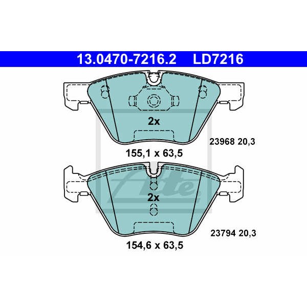 Слика на плочки ATE Ceramic 13.0470-7216.2 за BMW 3 Sedan E90 320 d - 163 коњи дизел