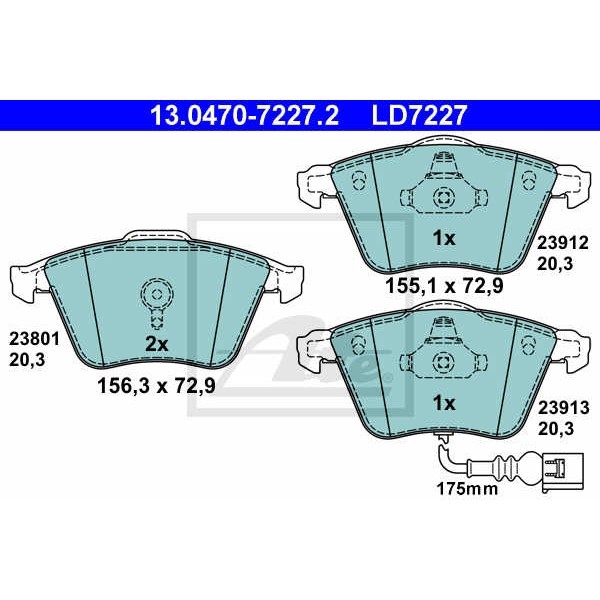 Слика на плочки ATE Ceramic 13.0470-7227.2 за Audi TT (8J3) 2.0 quattro - 265 коњи бензин