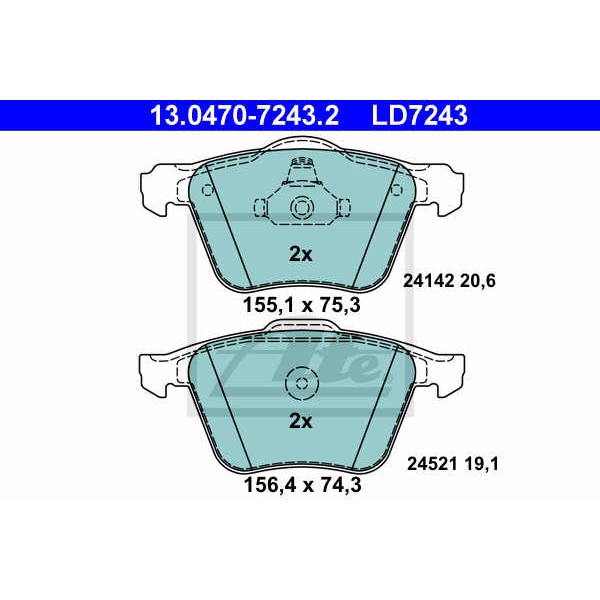 Слика на плочки ATE Ceramic 13.0470-7243.2 за Ford S-Max 2.0 EcoBoost - 240 коњи бензин