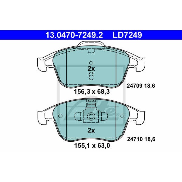 Слика на плочки ATE Ceramic 13.0470-7249.2 за Renault Scenic 3 (JZ0-1) 1.6 16V Bifuel - 110 коњи Бензин/Автогаз (LPG)