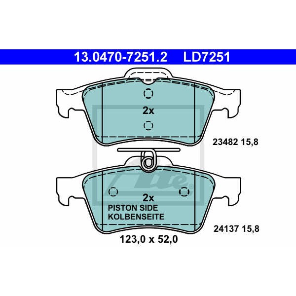 Слика на плочки ATE Ceramic 13.0470-7251.2 за Renault Laguna 3 (BT0-1) 1.5 dCi (BT00, BT0A, BT0T, BT1J) - 110 коњи дизел