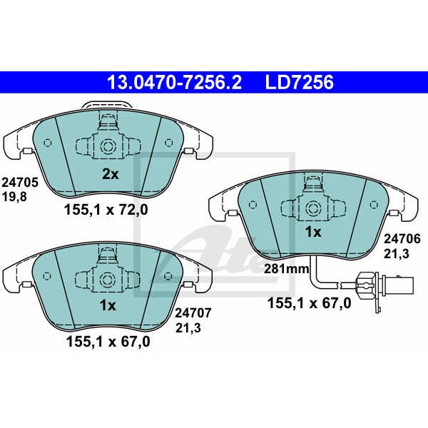 Слика на плочки ATE Ceramic 13.0470-7256.2 за Audi A4 Avant (8K5, B8) 1.8 TFSI - 170 коњи бензин