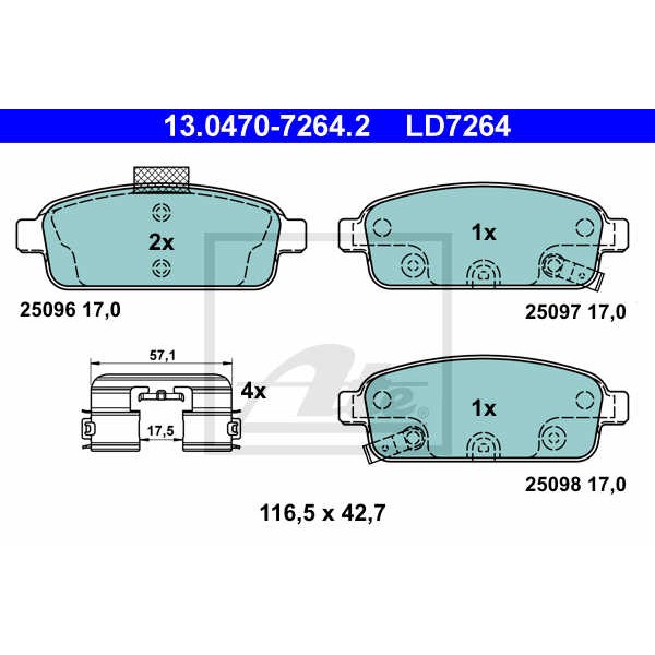 Слика на плочки ATE Ceramic 13.0470-7264.2 за CHEVROLET CRUZE Hatchback 305 1.8 - 140 коњи бензин