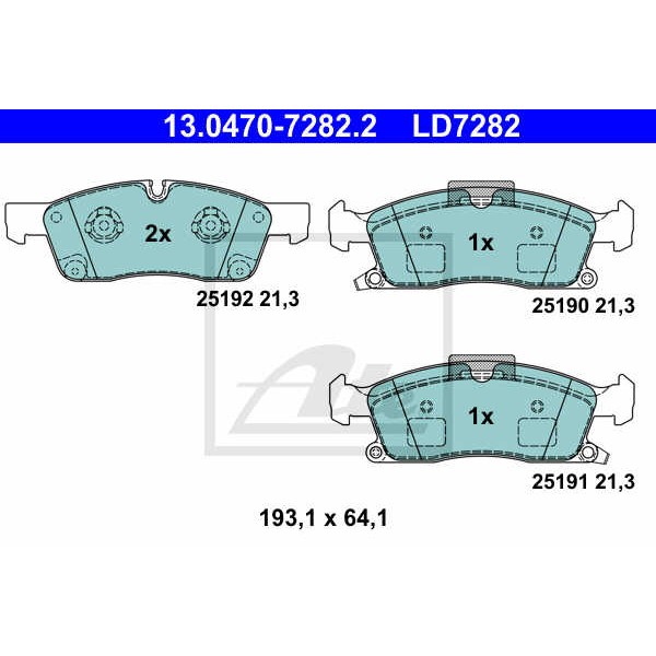 Слика на плочки ATE Ceramic 13.0470-7282.2 за Jeep Grand Cherokee 4 (wk, wk2) 3.0 CRD V6 4x4 - 250 коњи дизел