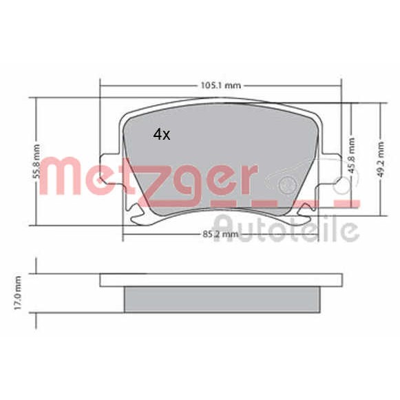 Слика на плочки METZGER 1170005 за Audi A3 Sportback (8PA) 1.8 TFSI quattro - 160 коњи бензин