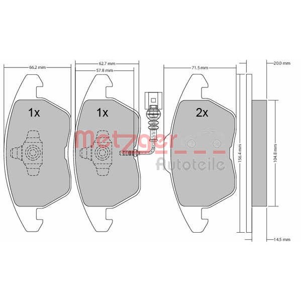 Слика на плочки METZGER 1170007 за Audi A3 Sportback (8PA) 1.6 E-Power - 102 коњи Бензин/Етанол