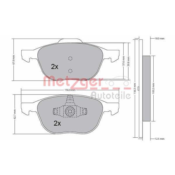 Слика на плочки METZGER 1170008 за Ford C-Max 2010 1.6 Ti - 105 коњи бензин