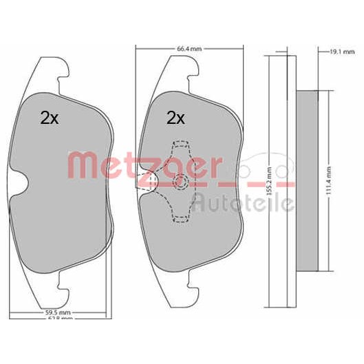 Слика на плочки METZGER 1170035 за Jaguar XF Saloon (J05,CC9) 2.2 D - 190 коњи дизел