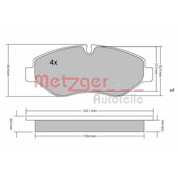 Слика на плочки METZGER 1170040 за VW Crafter 30-50 box (2E) 2.5 TDI - 163 коњи дизел