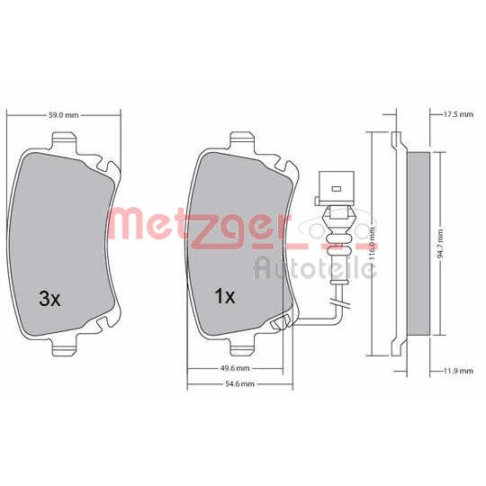 Слика на плочки METZGER 1170051 за VW Multivan 5 1.9 TDI - 102 коњи дизел