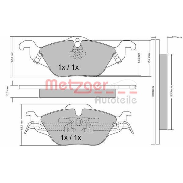 Слика на плочки METZGER 1170063 за Opel Astra G Saloon 1.7 DTI 16V - 75 коњи дизел