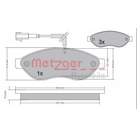 Слика на плочки METZGER 1170073 за Fiat Ducato BOX 250 115 Multijet 2,0 D - 116 коњи дизел