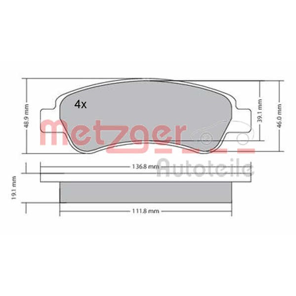 Слика на плочки METZGER 1170085 за Fiat Ducato BOX 250 115 Multijet 2,0 D - 116 коњи дизел