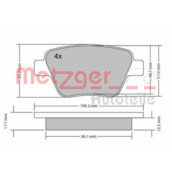 Слика на плочки METZGER 1170106 за Audi A3 (8P1) 2.0 TFSI quattro - 200 коњи бензин