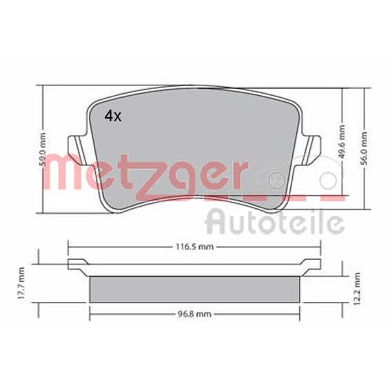 Слика на плочки METZGER 1170113 за Audi A4 Avant (8K5, B8) 1.8 TFSI - 170 коњи бензин