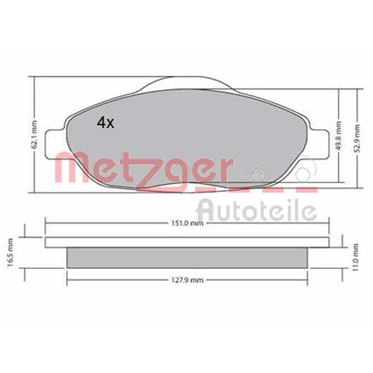 Слика на плочки METZGER 1170194 за Peugeot 3008 1.6 HDi - 112 коњи дизел