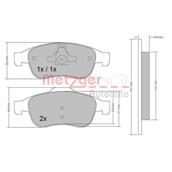 Слика на плочки METZGER 1170265 за Renault Megane 3 Coupe 1.9 dCi (DZ0N, DZ0J, DZ1J, DZ1K) - 131 коњи дизел