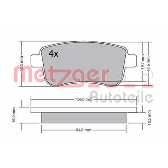 Слика на плочки METZGER 1170300 за Renault Megane 3 Coupe 1.9 dCi (DZ0N, DZ0J, DZ1J, DZ1K) - 131 коњи дизел