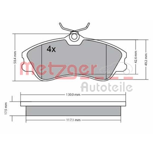 Слика на плочки METZGER 1170377 за Peugeot Partner Combispace (5F) 1.9 D - 68 коњи дизел