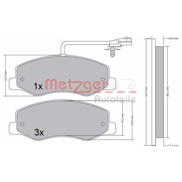 Слика на плочки METZGER 1170595 за Renault Master 3 Platform (EV,HV,UV) 2.3 dCi [RWD] - 150 коњи дизел